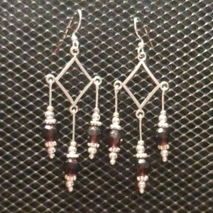 3/$20 | Silver and burgundy chandelier earrings